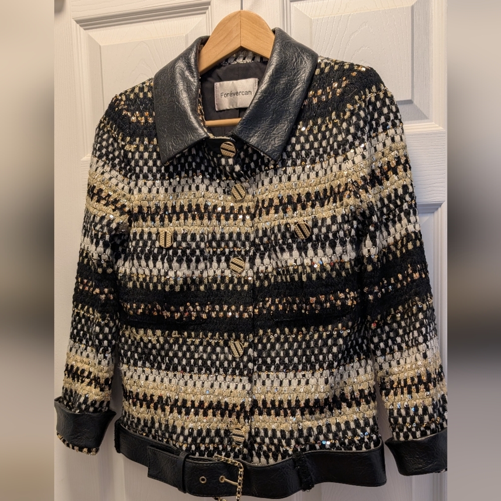 Women's Black and Gold Tweed Jacket